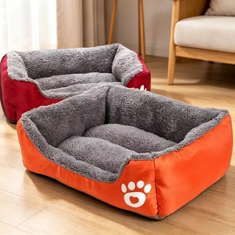 calming plush dog bed for small dogs and puppies, soft warm corduroy pet sofa bed with cozy gray plush interior