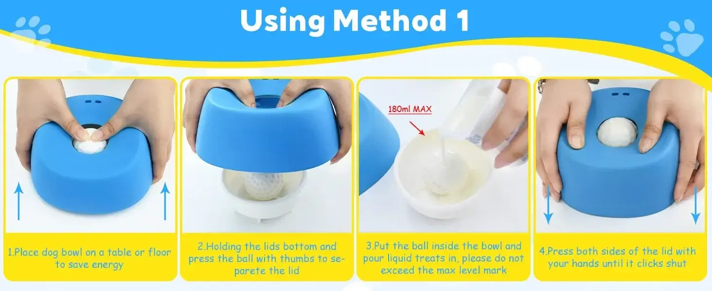 Blue slow feeder dog bowl using method 1 to feed dogs slowly with non-slip anti-choking design