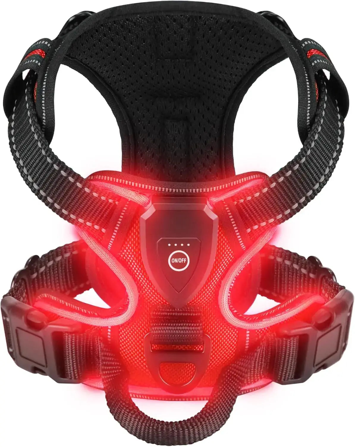 LED dog harness for night walking red rechargeable nylon vest harness with three light modes for dog walking safety