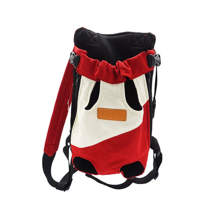 Red pet backpack carrier for small dogs canvas chest shoulder backpack for French Bulldog Chihuahua outdoor travel