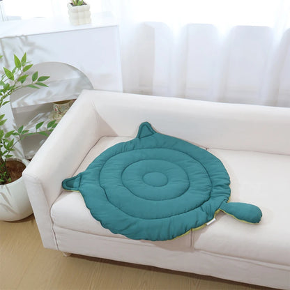 washable cat dog bed mat, soft teal cat-style pet cushion on white sofa for all-season comfort