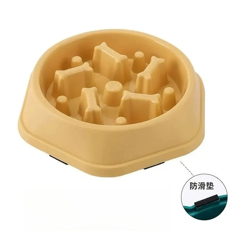 Yellow slow feeder dog bowl anti-choking puzzle pet dish with anti-slip base for small and medium dogs