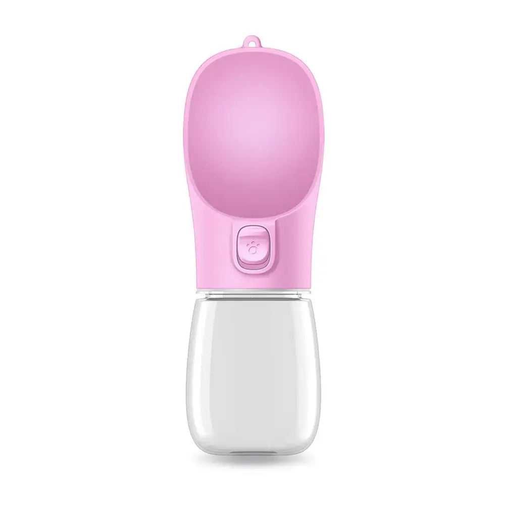 Pink 300ml leakproof dog water bottle for dogs and cats, portable travel feeder bowl for puppies, Pug, Chihuahua, Labrador