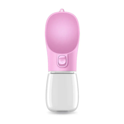 Pink 300ml leakproof dog water bottle for dogs and cats, portable travel feeder bowl for puppies, Pug, Chihuahua, Labrador