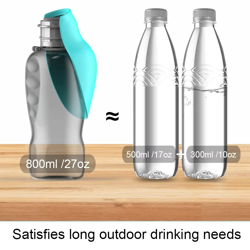 portable dog water bottle, 800ml leakproof travel bottle for dogs and cats, outdoor drinking supply