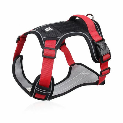 black adjustable reflective dog harness vest, nylon Oxford cloth, buckle closure, comfortable medium large dog training harness
