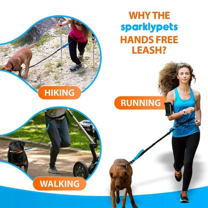 Retractable Hands Free Dog Leash For Running Double Handles Elastic Cord Reflective Large Dog Leash Pet Supplies in use during hiking, running, and walking.