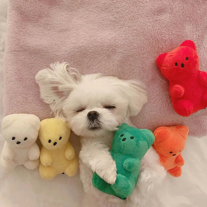 small dog squeaky toy plush bear for puppies and cats, 11cm fleece pet toy for small dogs like Pomeranian, Shih Tzu, and Pug