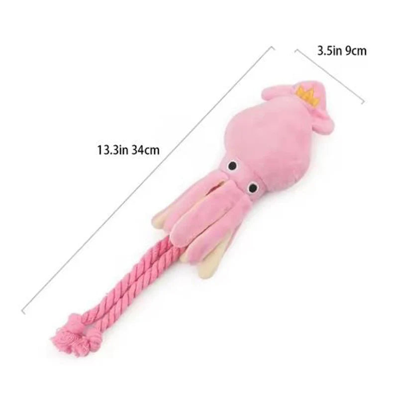interactive sound-emitting dog chew toy pink octopus rope plush for teeth cleaning and pet play, 13.3in