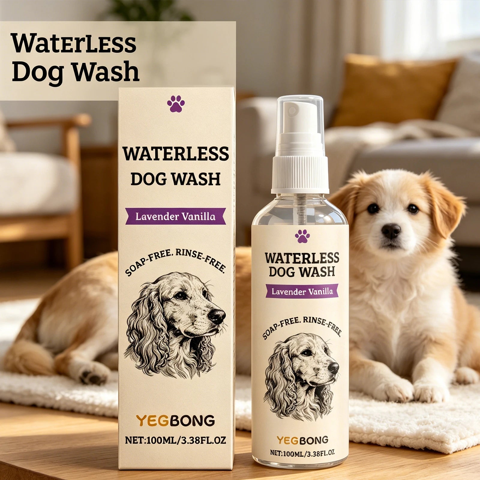No Rinse Dog Waterless Shampoo Spray Deep Cleansing Deodorizing for Puppies Senior Dogs Moisturizing Shiny Fur Grooming Care
