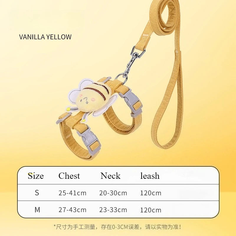 adjustable cat harness and leash set yellow breathable bowknot quick release buckle for small cats and puppies