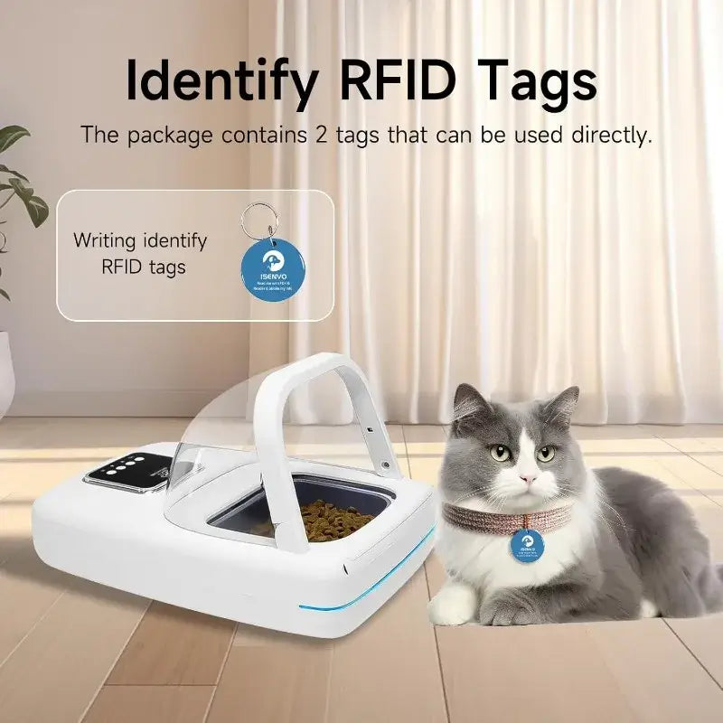 microchip pet feeder with RFID tag identification for multi-pet households, anti-food grab feeding system