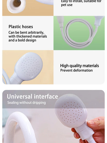 pet bathing shower sprayer with flexible plastic hose, universal interface, and handheld shower head for easy pet cleaning