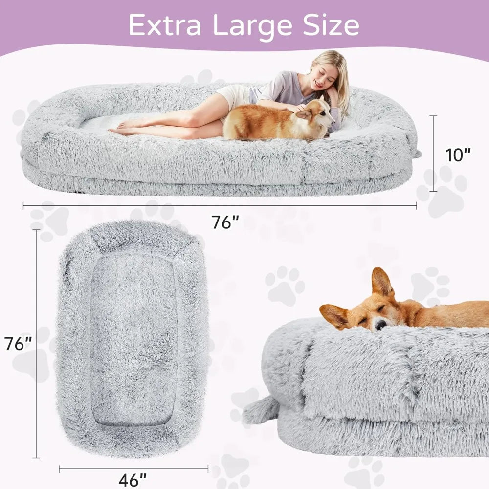 human dog bed for adults extra large 76x46x10 orthopedic removable cover dog bed with woman and dog