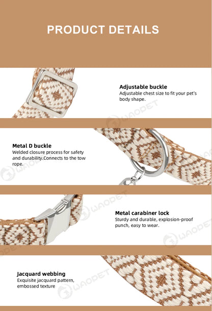 hands free dog leash with adjustable buckle, metal D buckle, carabiner lock, and jacquard webbing for medium and large dogs