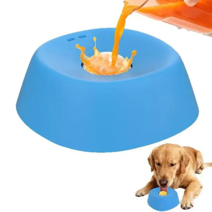 Blue slow feeder dog lick bowl for bone broth, yogurt, and liquid treats with anti-slip base for dogs
