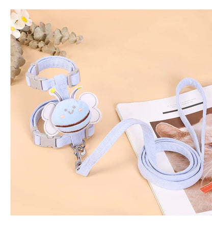 adjustable cat harness and leash set, soft blue pet harness with bowknot for small cats and puppies
