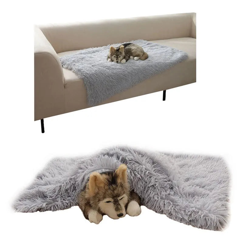washable plush dog blanket mat, soft gray pet sleeping mat for dogs and cats on sofa or kennel