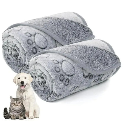 washable soft dog blanket, grey fleece pet blanket for dogs and cats, warm indoor bed blanket, soft paw print design