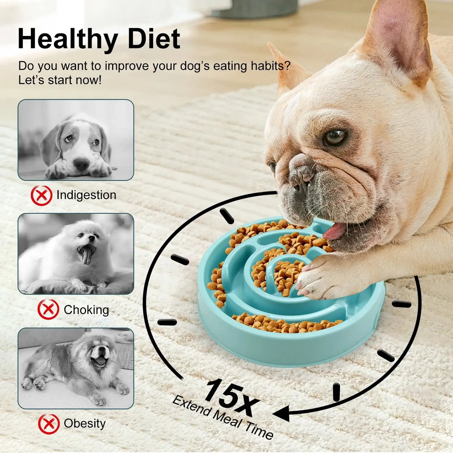 slow feeder dog bowl for healthy eating, anti-gulping pet bowl to extend meal time and prevent indigestion, choking, and obesity
