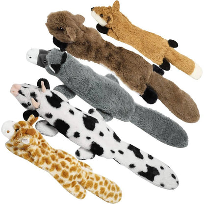 5PCS no stuffing squeaky dog toys set with fox, giraffe, squirrel, cow, donkey plush crinkle toys for dogs