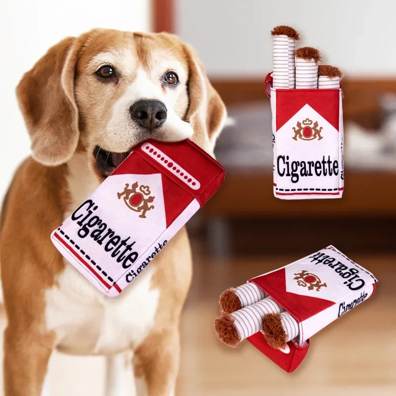Plush cigarette dog toy for chewing and play, funny interactive plush cigarette dog toy gift for dogs