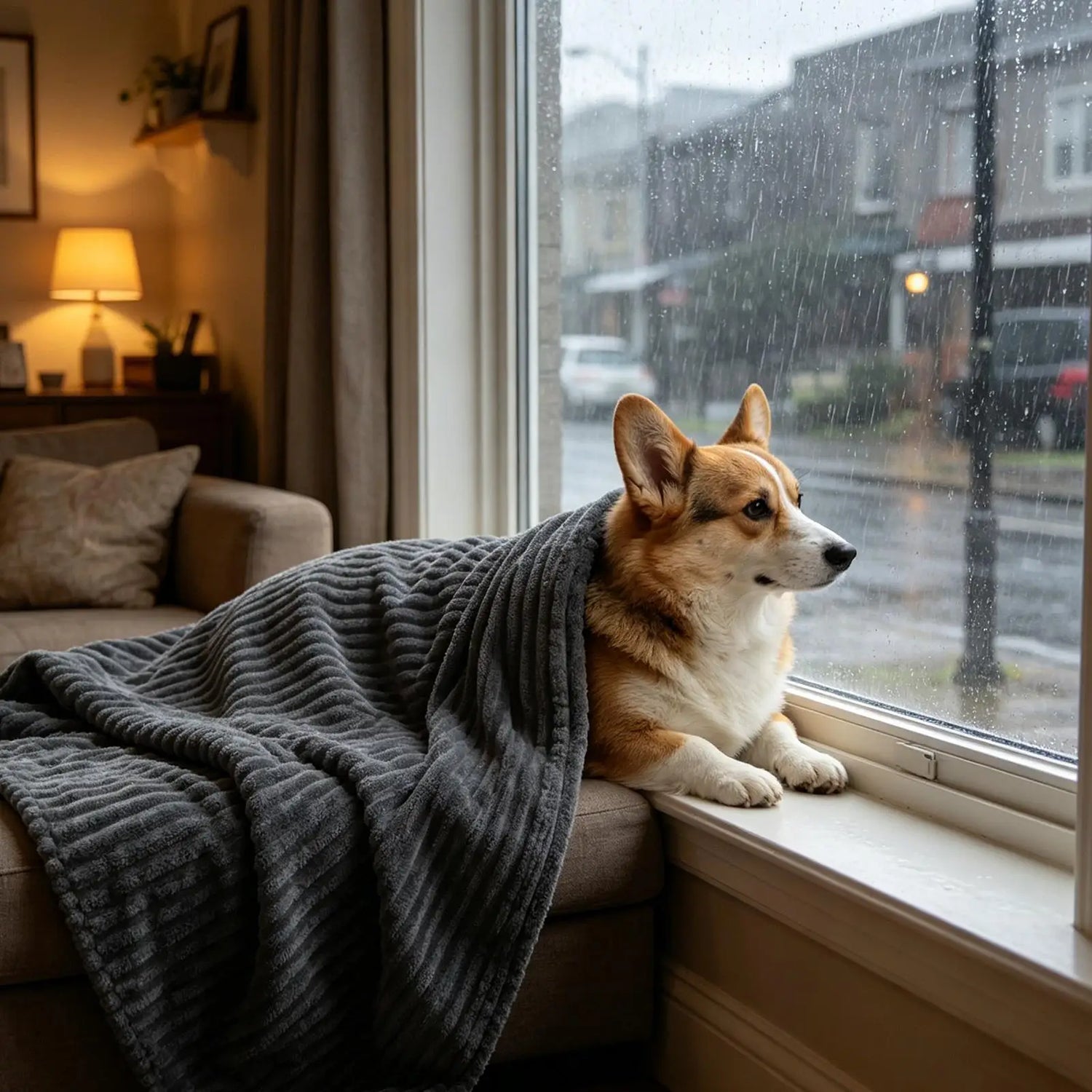 washable pet blanket on dog resting by window, soft warm furniture protection mat for crate, sofa, and bed