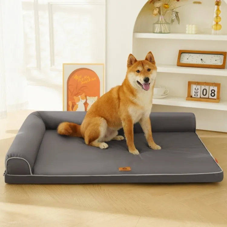 waterproof washable dog bed for large dogs, gray Oxford fabric pet sofa cushion with anti-slip base