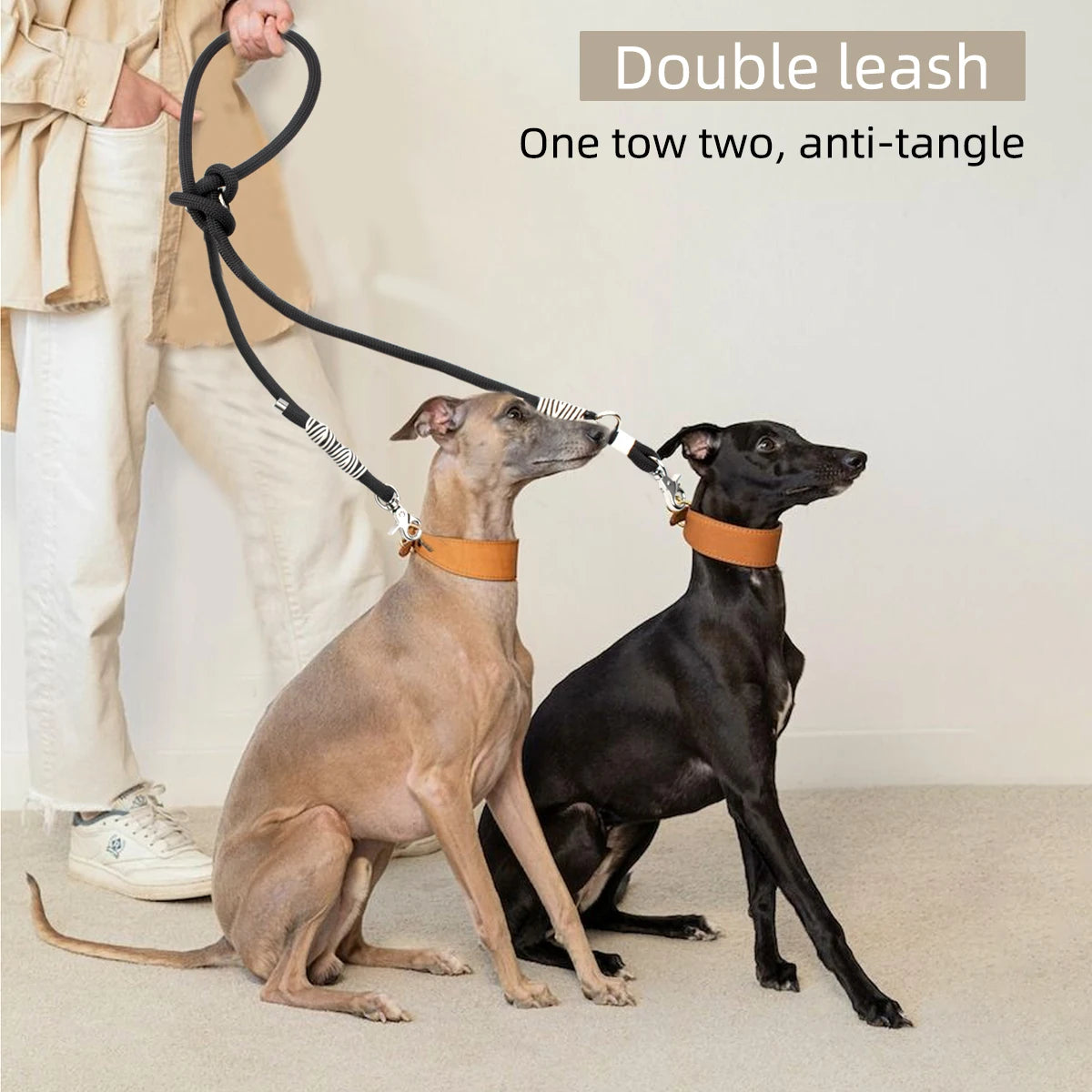 hands free dog leash double leash for two medium and large dogs, anti-tangle braided traction rope with quick release buckles
