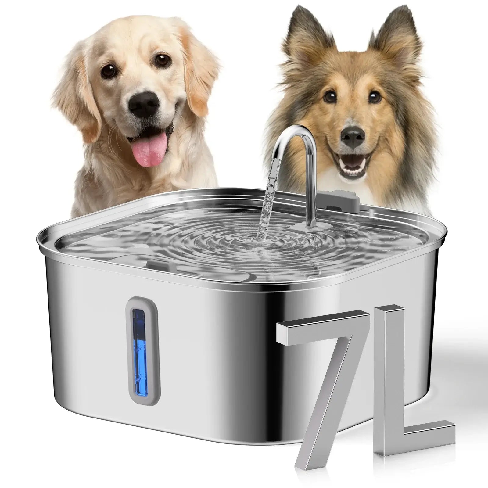 7L stainless steel dog water fountain with filter, quiet indoor automatic pet drinker for large dogs