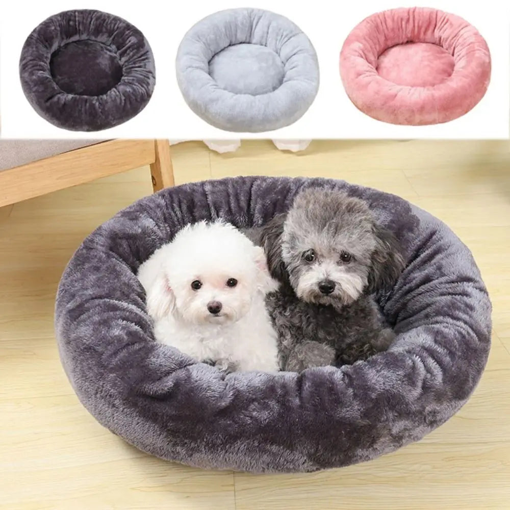 Cozy donut dog bed for small dogs and cats, soft washable plush round pet bed for puppies and kittens