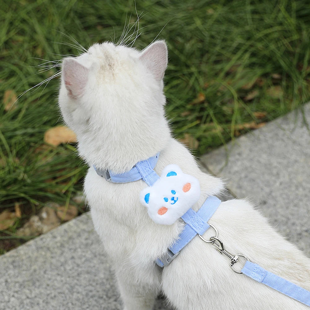 adjustable small dog harness leash set blue bear cat accessory breathable walking harness for puppy