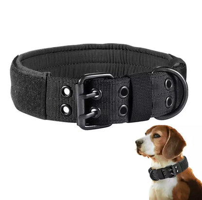 Reflective tactical dog collar black nylon heavy duty adjustable training collar for large dogs with quick release buckle
