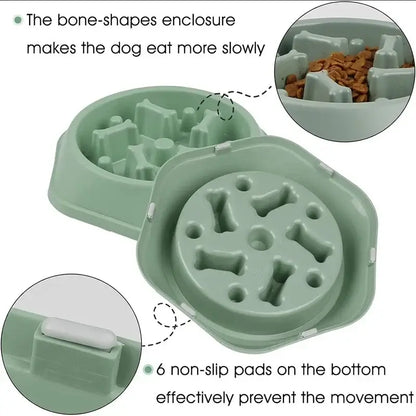 slow feeder dog bowl with bone-shaped design and non-slip pads for anti-choking slow eating