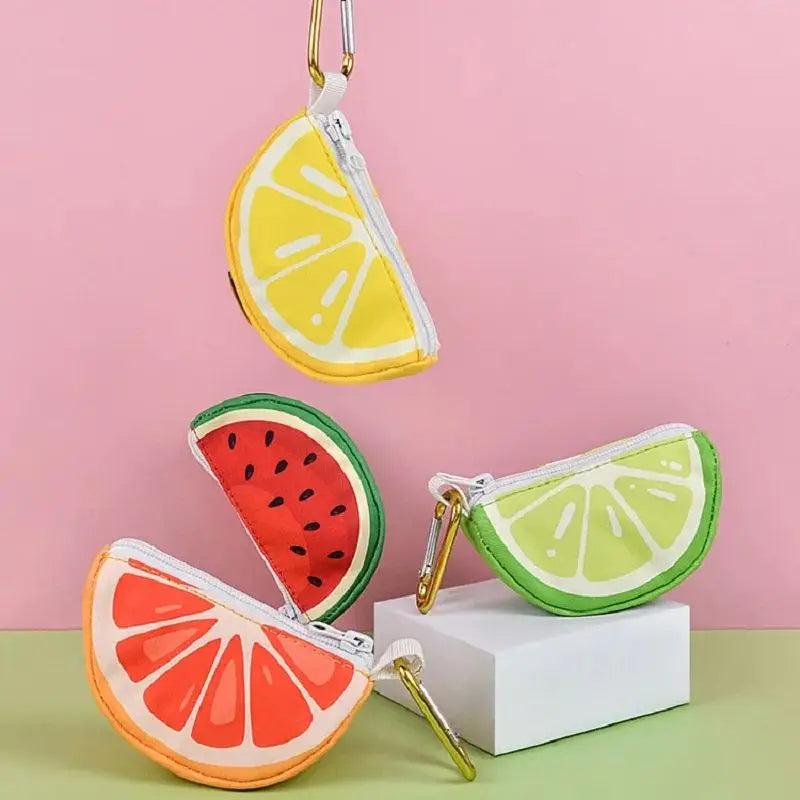 Cute fruit slice dog poop bag holder dispenser with clip, colorful lemon, lime, watermelon, and orange designs