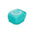 Pink dog bathing brush with shampoo dispenser, rubber bristle pet massage shower grooming tool for dogs and cats
