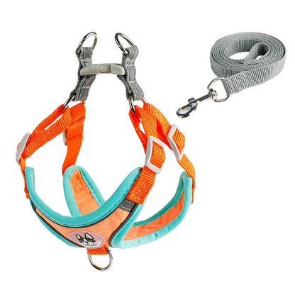 adjustable small dog harness leash set orange and turquoise breathable buckskin harness with gray leash for small dogs