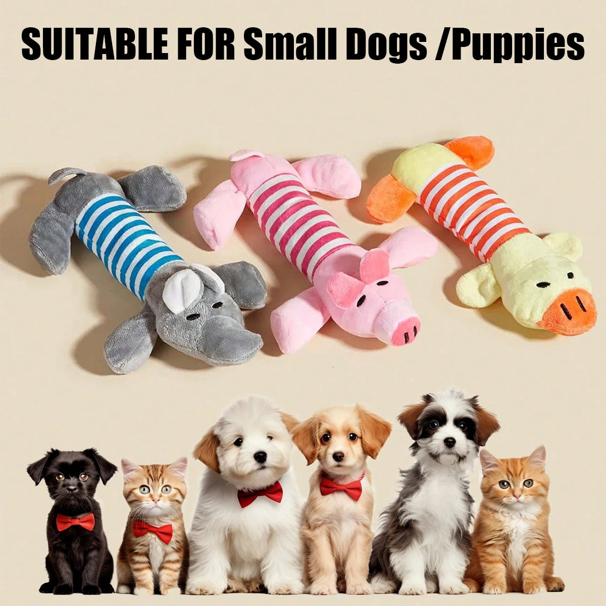 durable squeaky dog chew toys for small dogs and puppies, fleece animal plush toys
