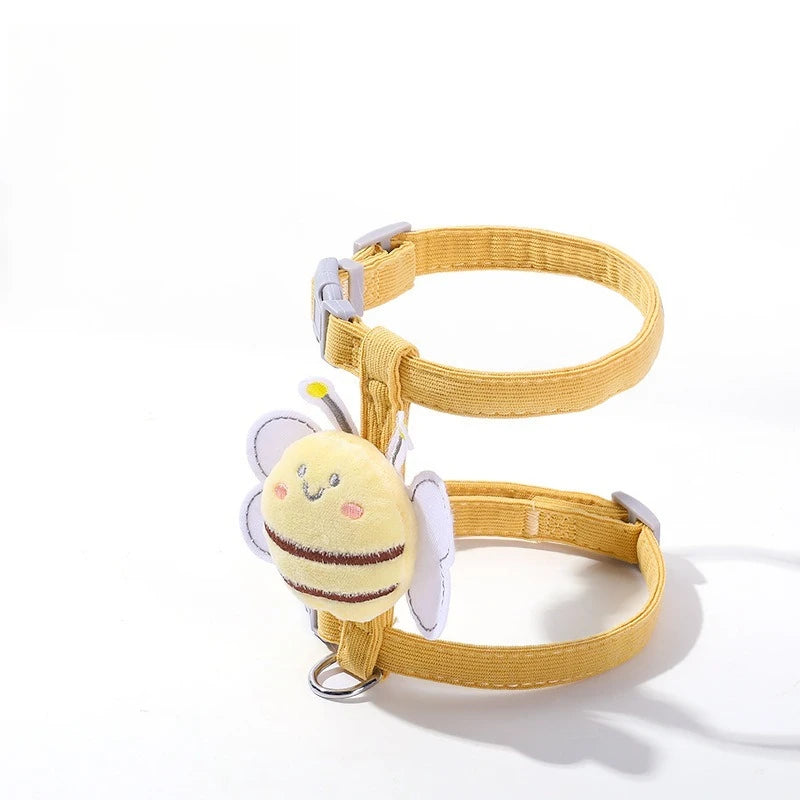 adjustable cat harness and leash set with yellow bowknot, quick release buckle, breathable kitten walking harness