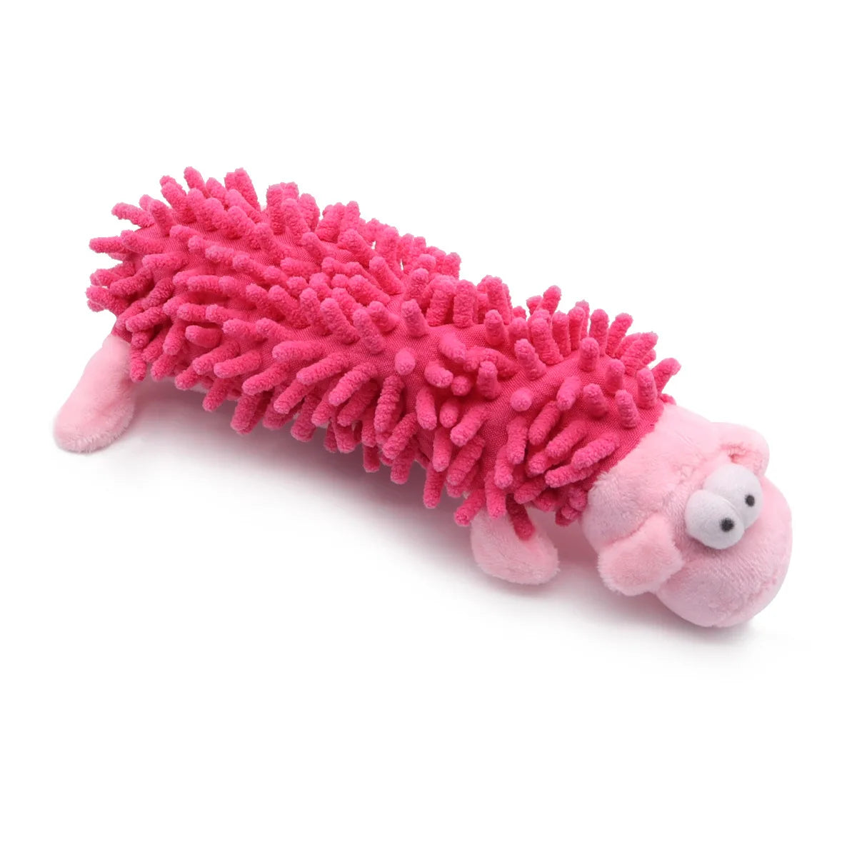 Pink squeaky plush dog chew toy with mop fur shell, frog hippo design for puppy training and teeth grinding