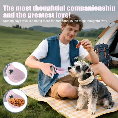 portable pet water bottle for outdoor travel, leak-proof 2-in-1 pet drinking and feeding container