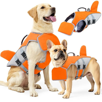 dog life jacket orange adjustable swim vest with quick-release buckle and back traction hook for water safety