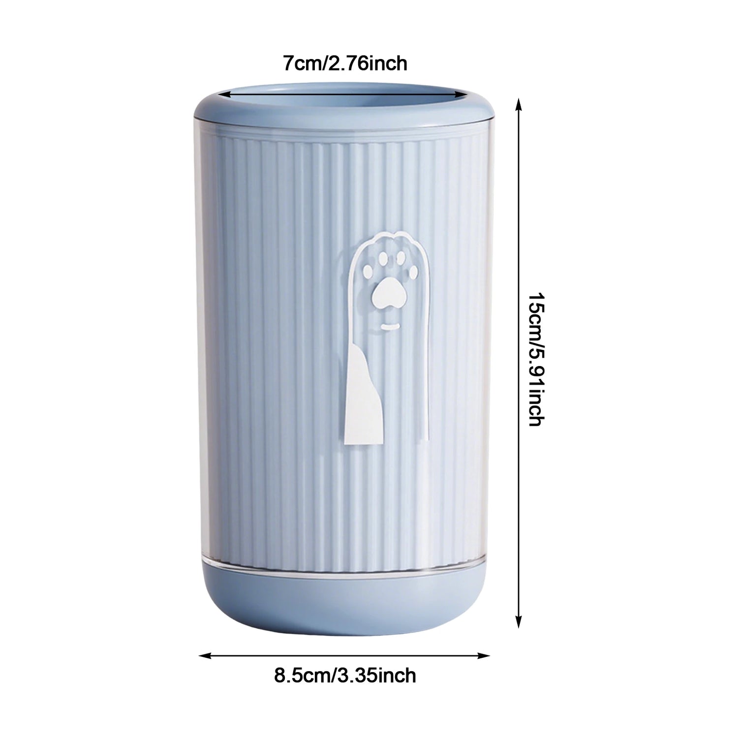 Blue L pet paw cleaning cup for cats and dogs, 15cm tall, 8.5cm wide, no scrubbing required for quick paw cleaning