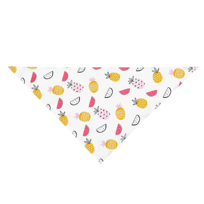 Triangle dog bandana with colorful pineapple and watermelon fruit print on white fabric