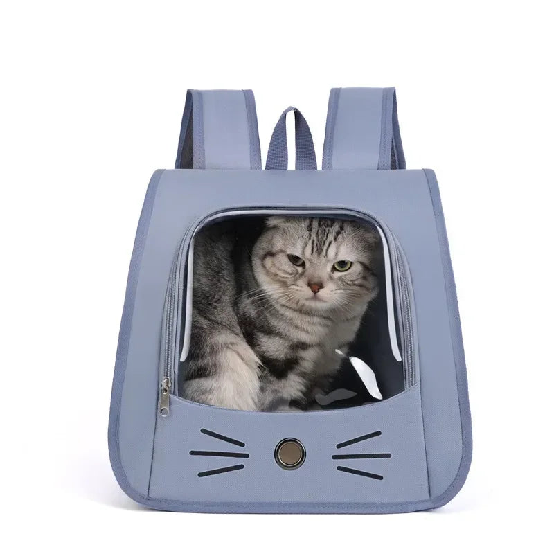 breathable pet carrier backpack for cats and small dogs, portable shoulder bag with zipper window, cat face design