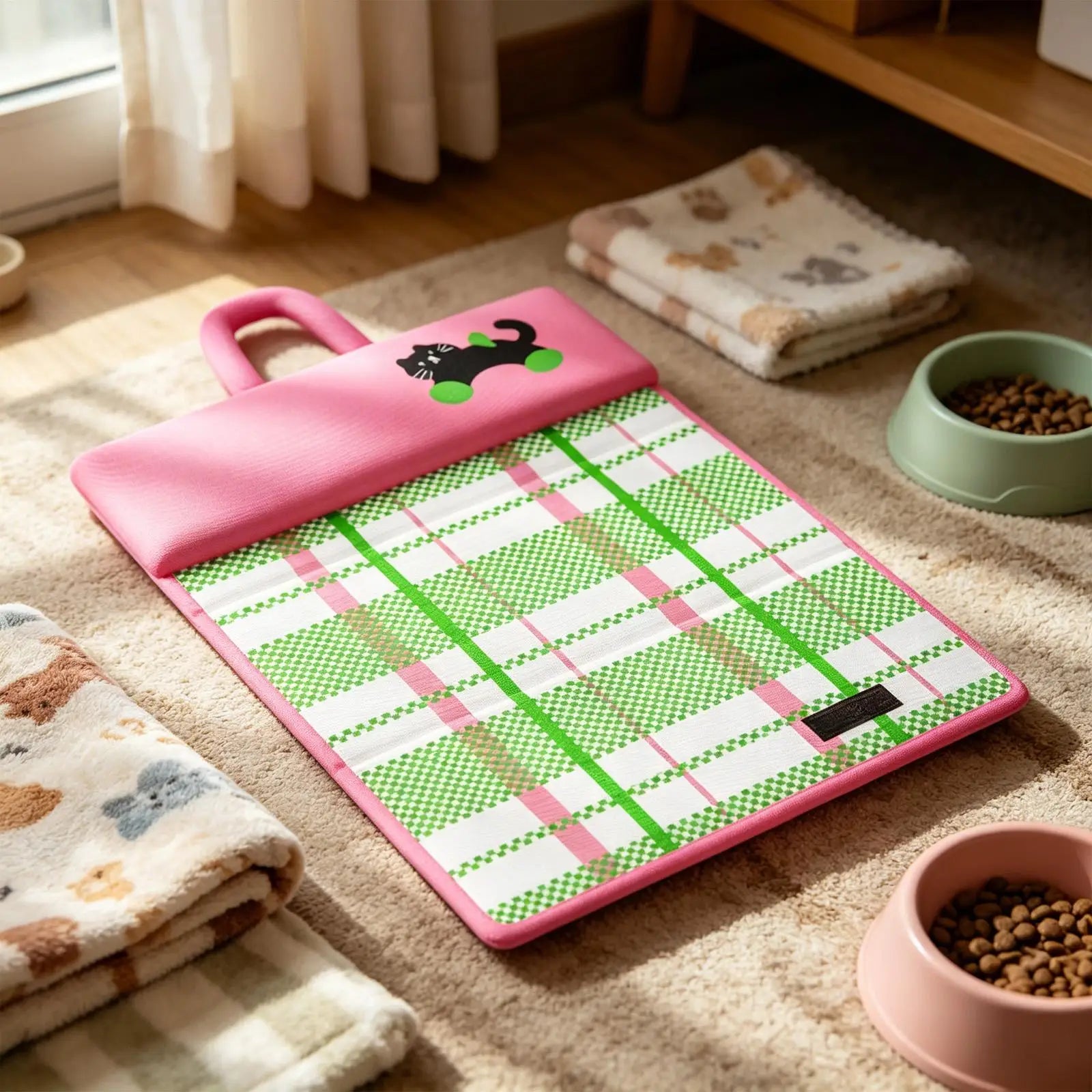 double sided cooling pet mat with headrest, waterproof breathable foldable pet bed for cats and dogs