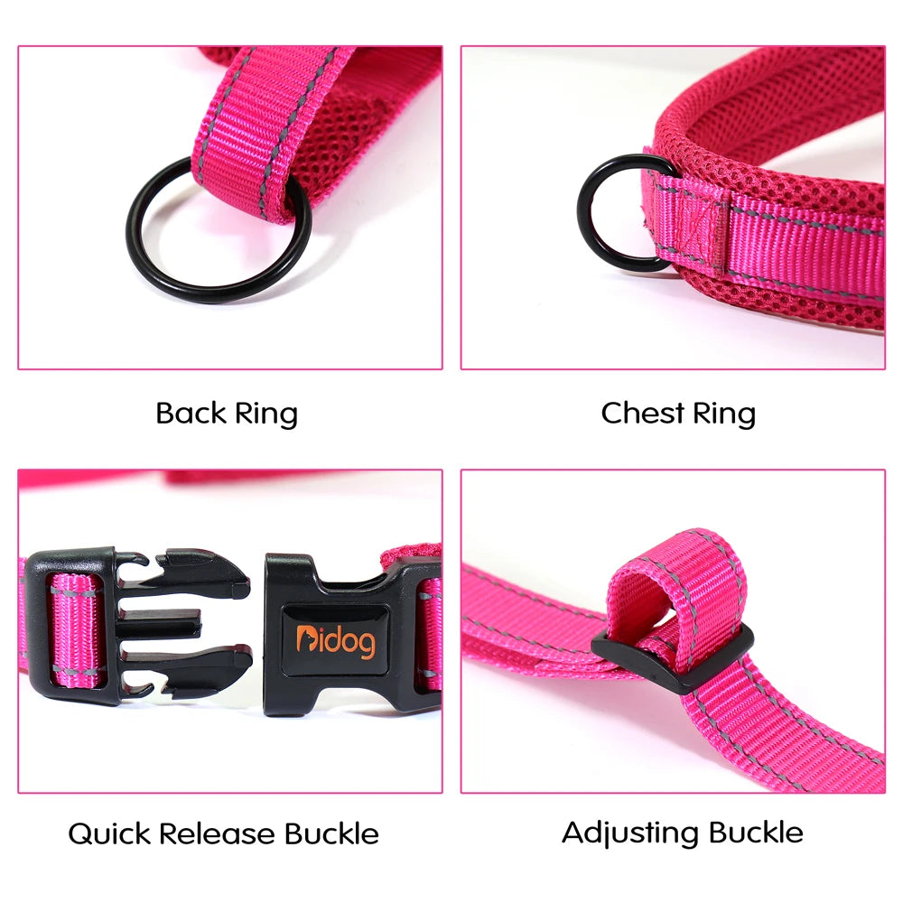 Reflective no pull dog harness with back ring, chest ring, quick release buckle, and adjustable buckle for dogs