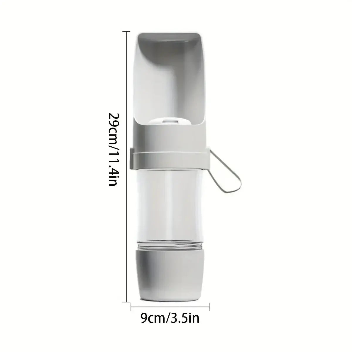 portable dog water bottle gray ergonomic plastic dispenser 29cm x 9cm for outdoor walks hiking and travel
