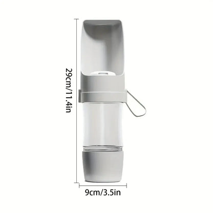 portable dog water bottle gray ergonomic plastic dispenser 29cm x 9cm for outdoor walks hiking and travel