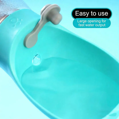 Portable dog water bottle with leakproof drinking bowl for easy outdoor pet hydration and fast water output